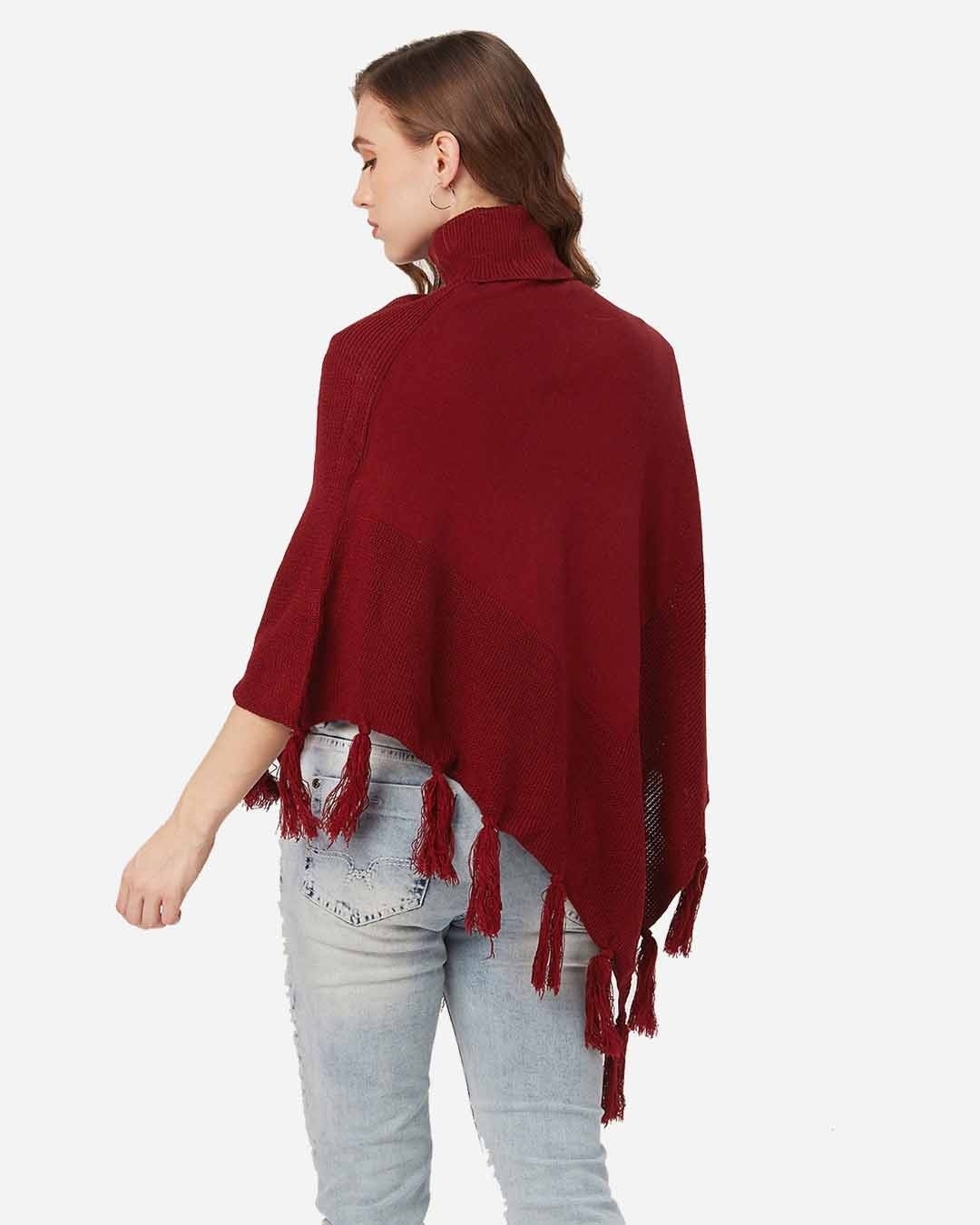 Shop Women Maroon Solid Poncho-Back