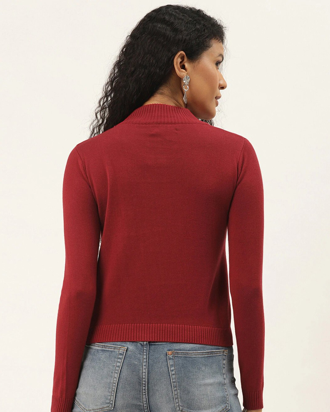 Shop Women's Maroon Solid Pullover Sweater-Back