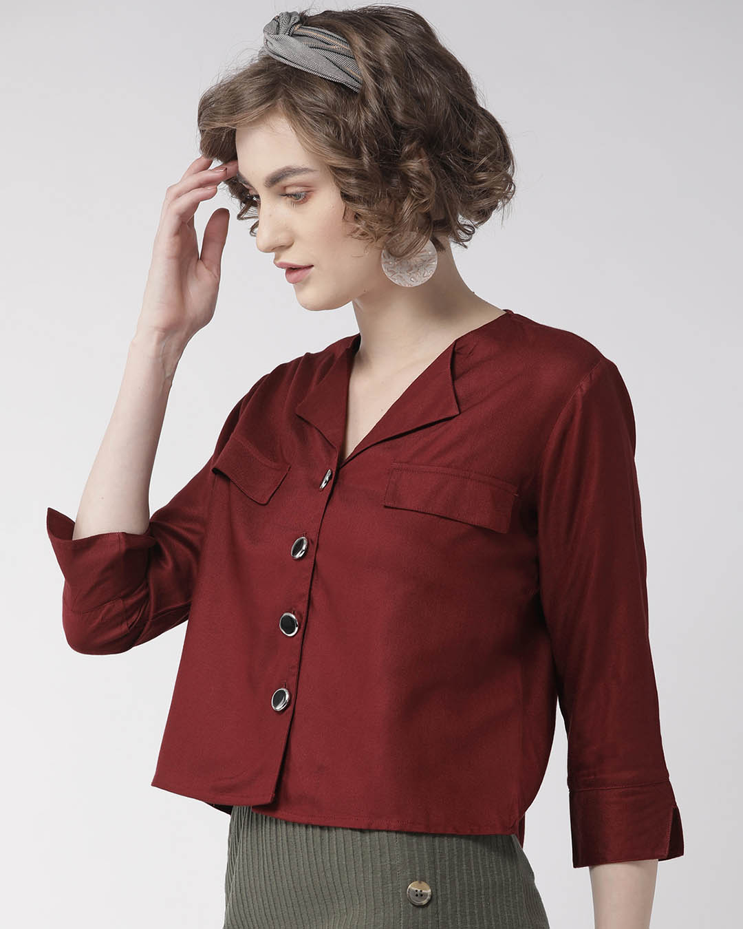 Shop Women's Maroon Solid Shirt Style Top-Back