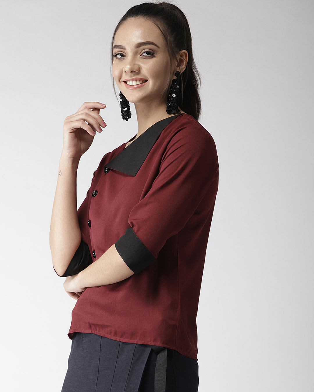 Shop Women's Maroon Solid Shirt Style Top-Back