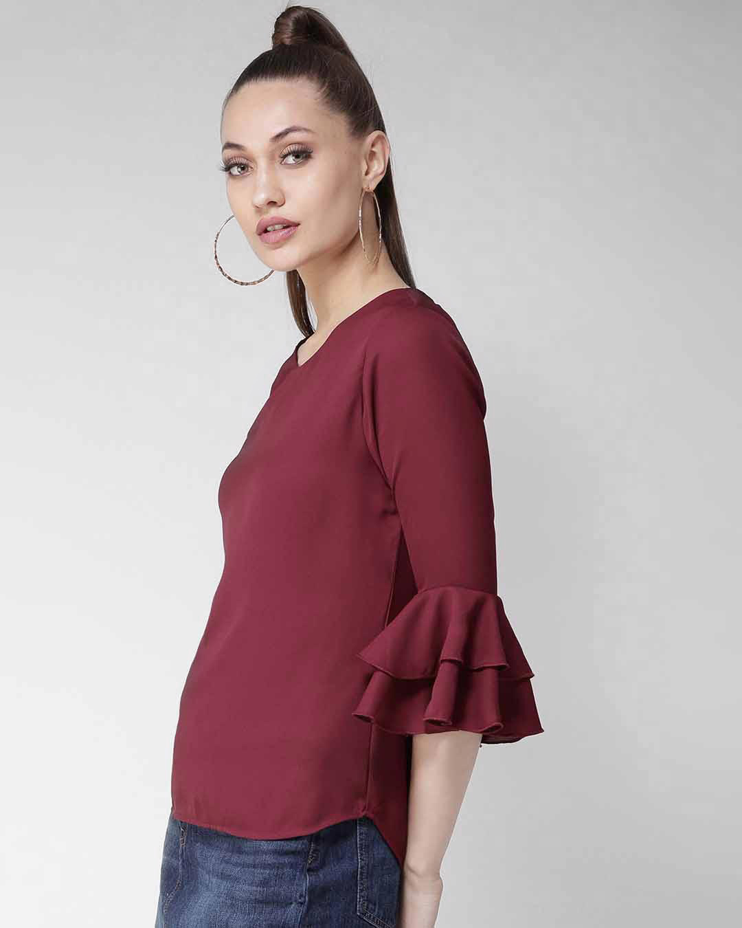 Shop Women Maroon Solid Top-Back