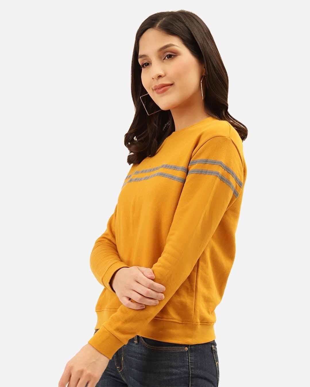 Shop Women's Mustard Yellow & Grey Solid Sweatshirt With Striped Detail-Back