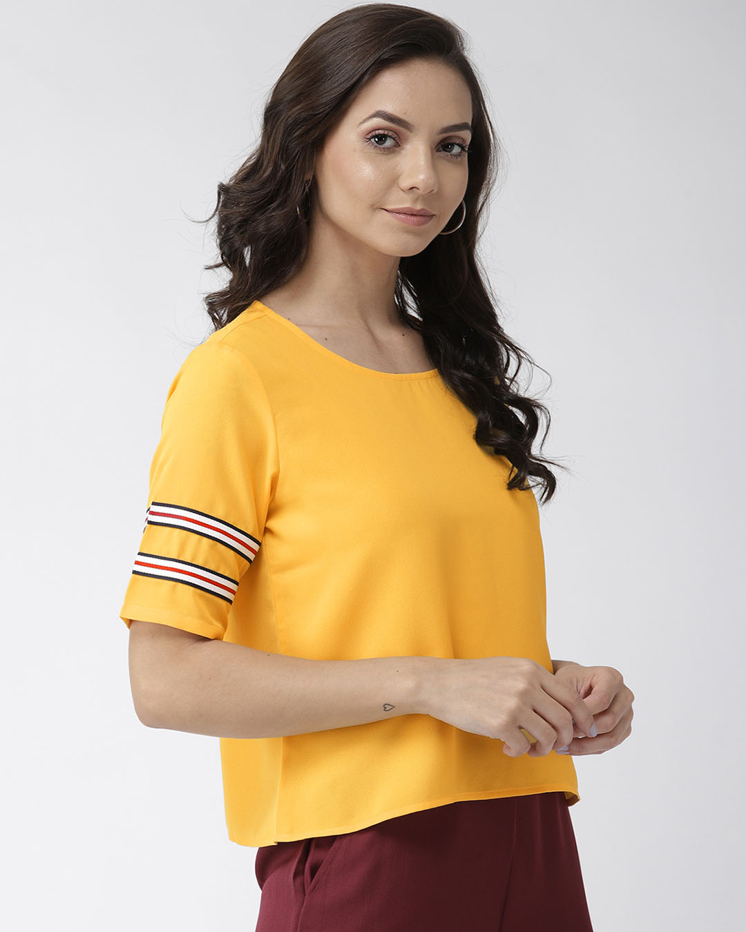 Shop Women's Mustard Yellow Solid Boxy Top-Back