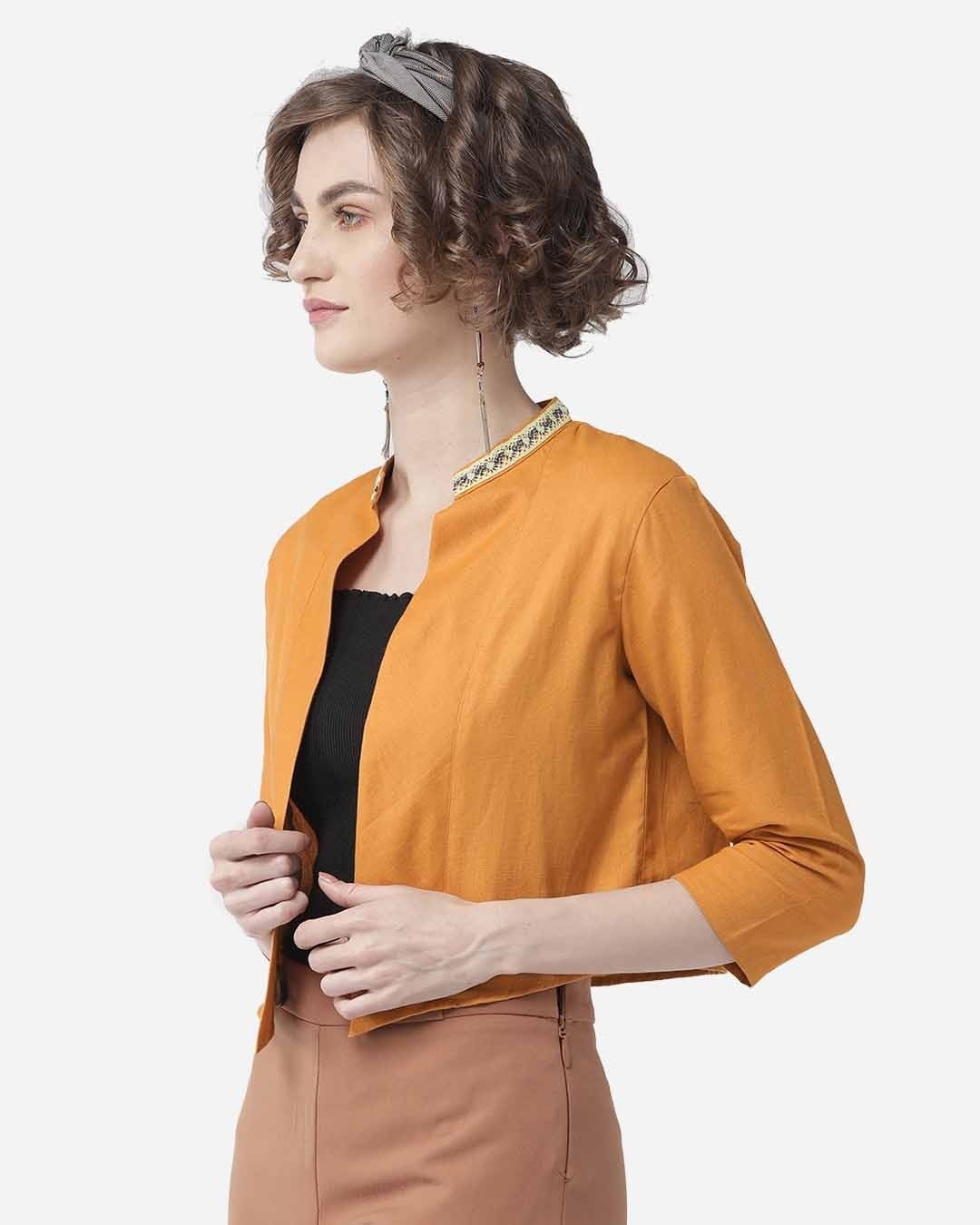 Shop Women's Mustard Yellow Solid Open Front Shrug-Back