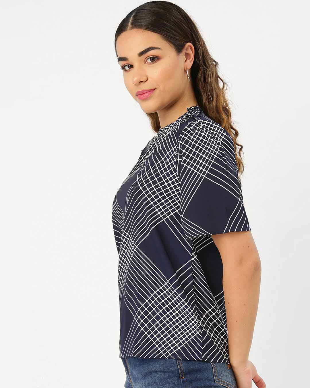 Shop Women Navy & White Checked Top-Back