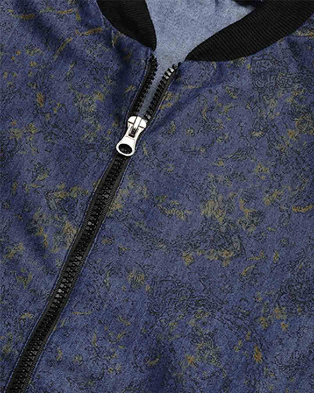 Shop Women Navy Blue & Olive Green Printed Bomber Jacket-Back