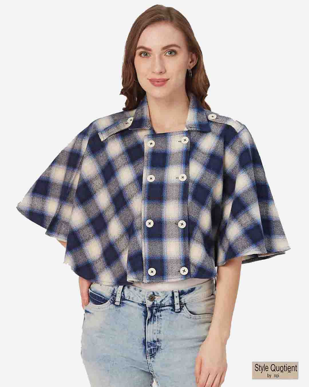 checked cape coat