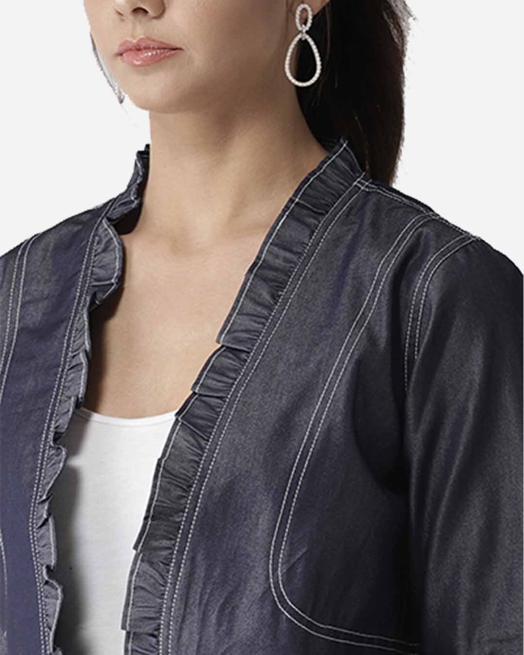 Shop Women's Navy Blue Solid Chambray Open Front Shrug-Back