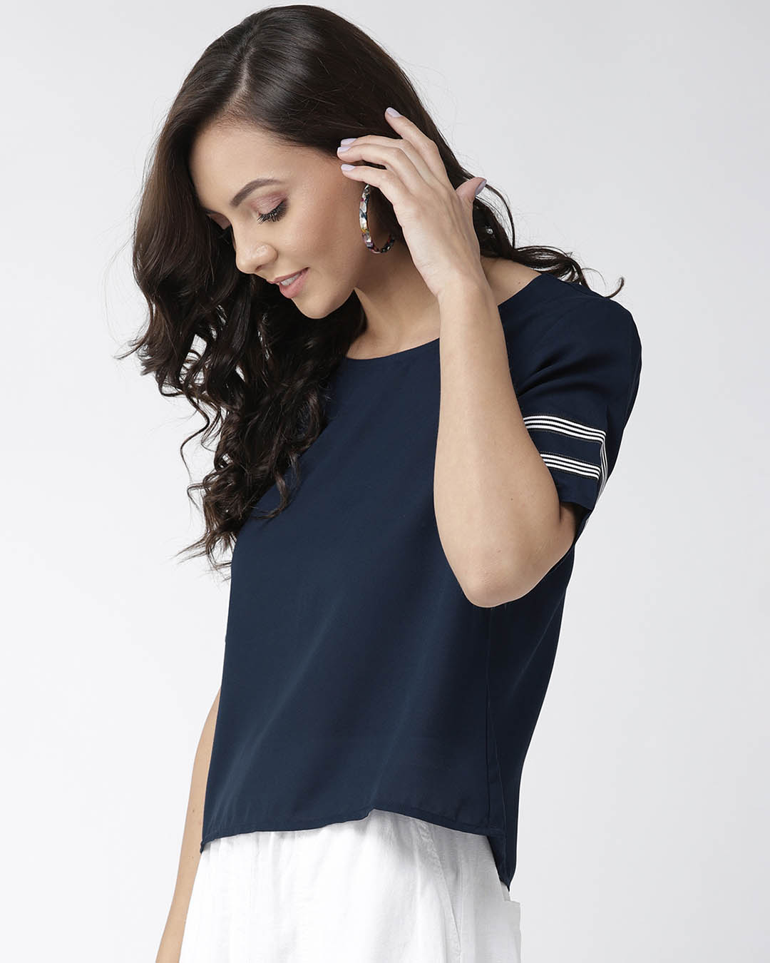 Shop Women's Navy Blue Solid Top-Back