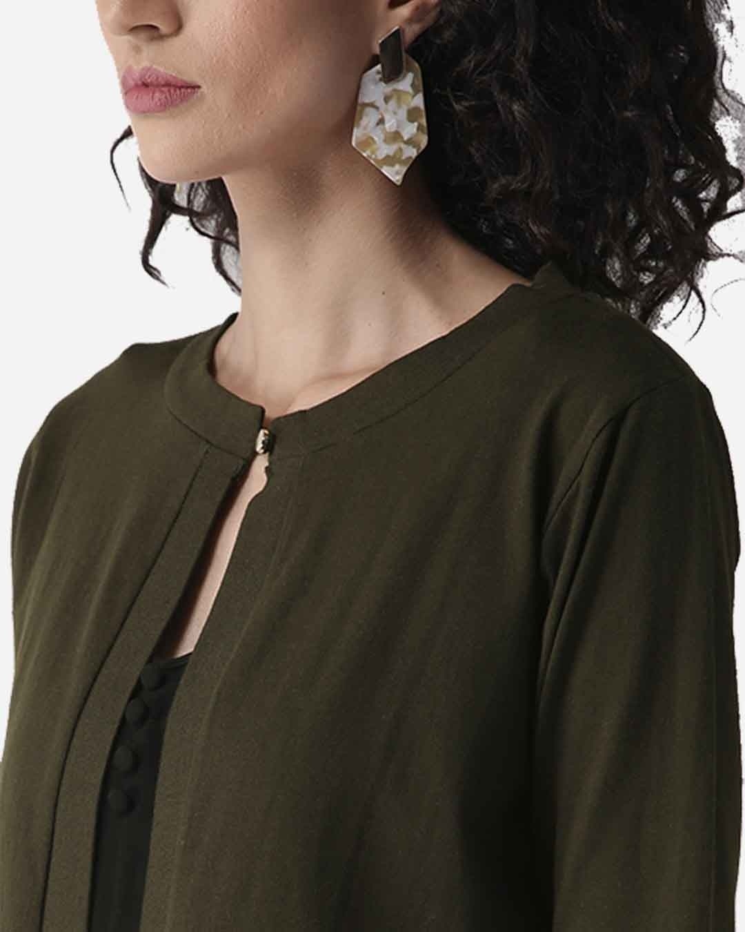 Shop Women's Olive Green Solid Crop Button Shrug-Back