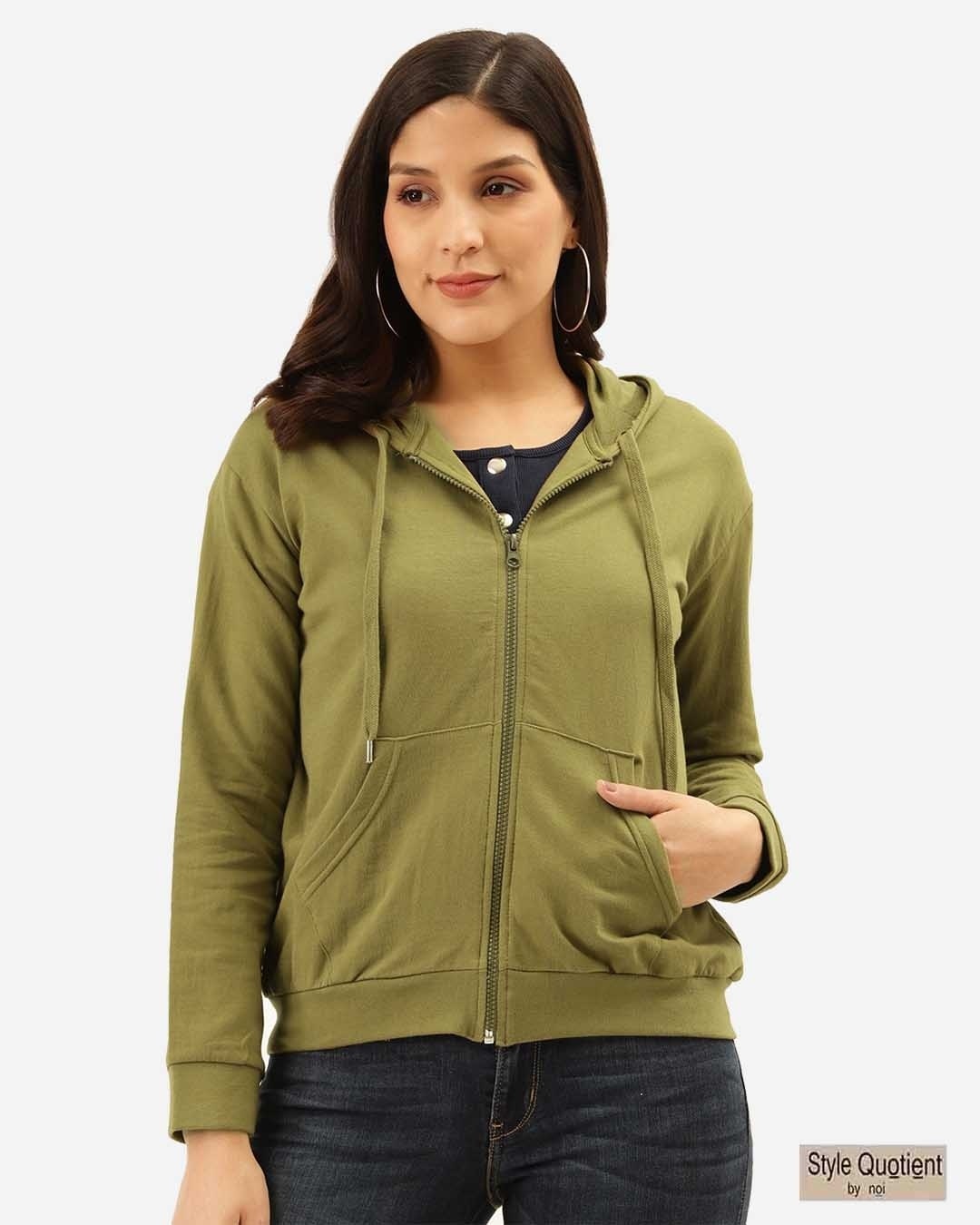 Buy Women's Olive Green Solid Hooded Sweatshirt for Women green Online