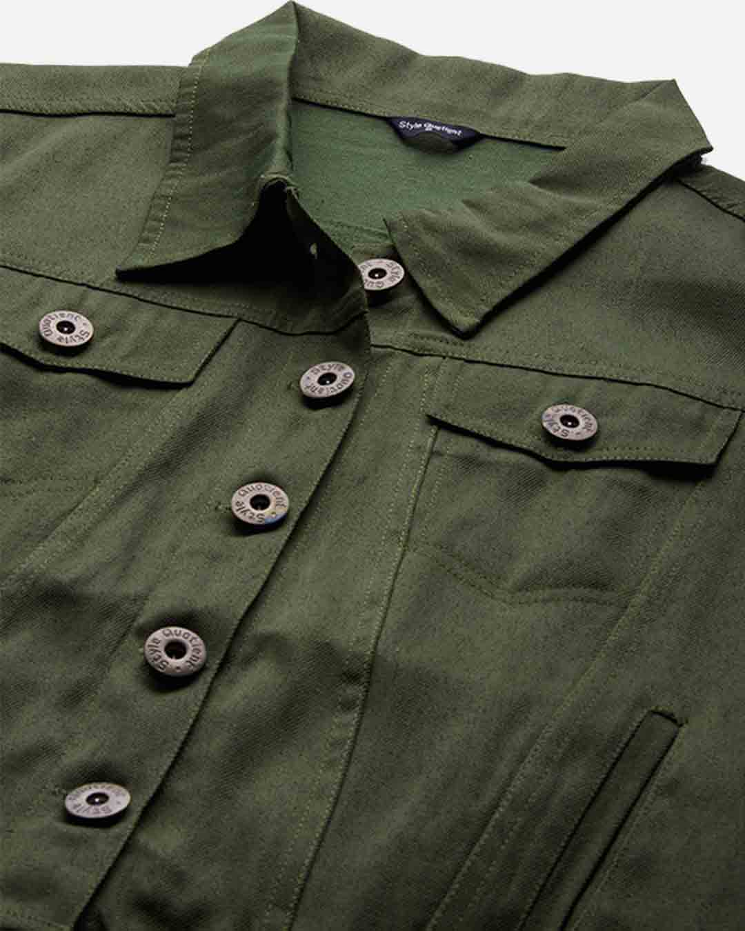 Shop Women's Olive Green Solid Lightweight Crop Tailored Jacket-Back