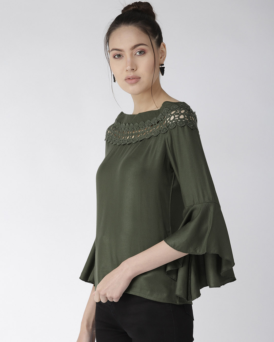 Shop Women's's Olive Green Solid Top-Back