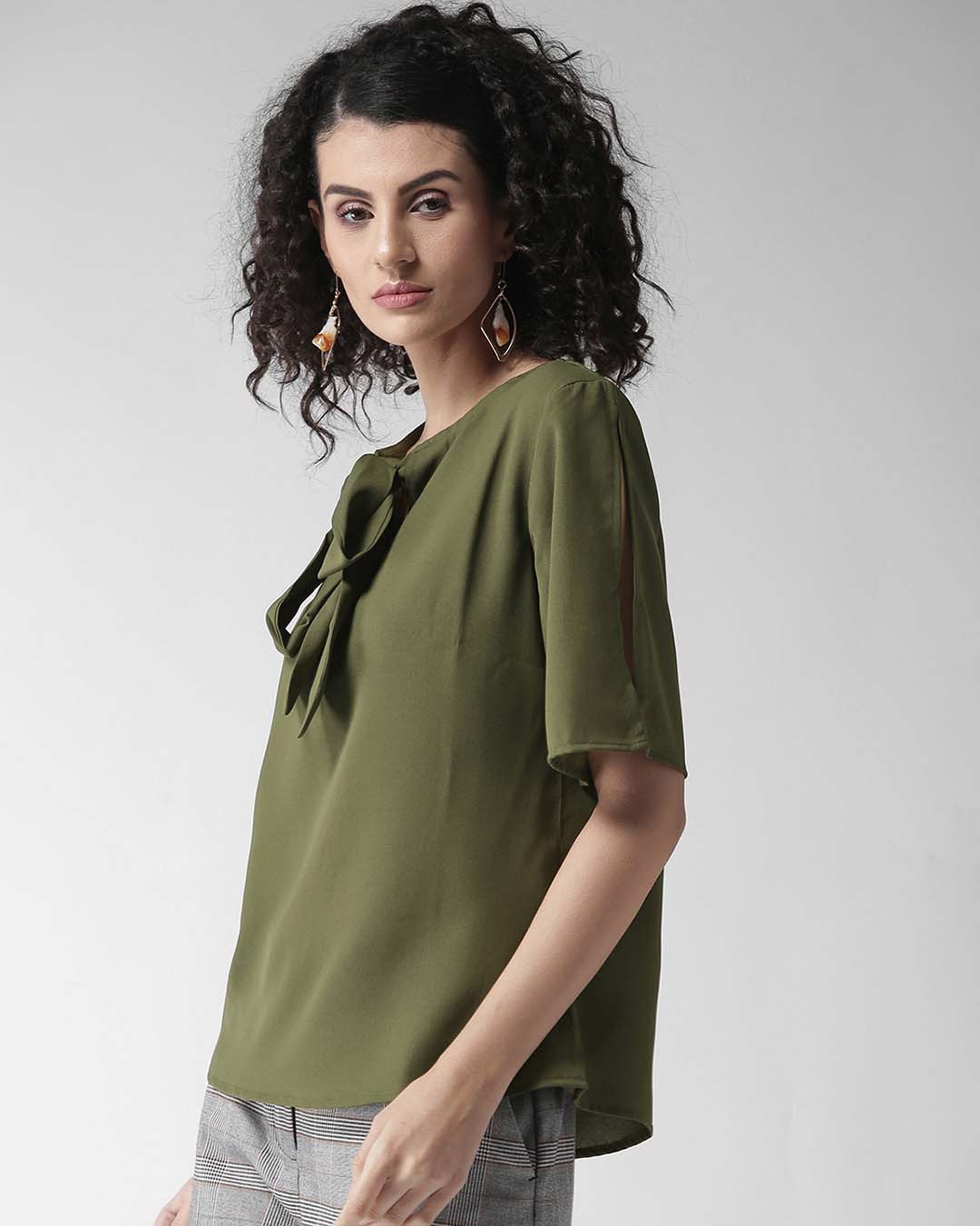 Shop Women's Olive Green Solid Top-Back