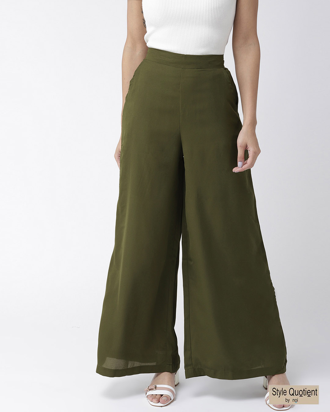 Buy Style Quotient Women Olive Green Wide Leg Solid Palazzos Online at  Bewakoof