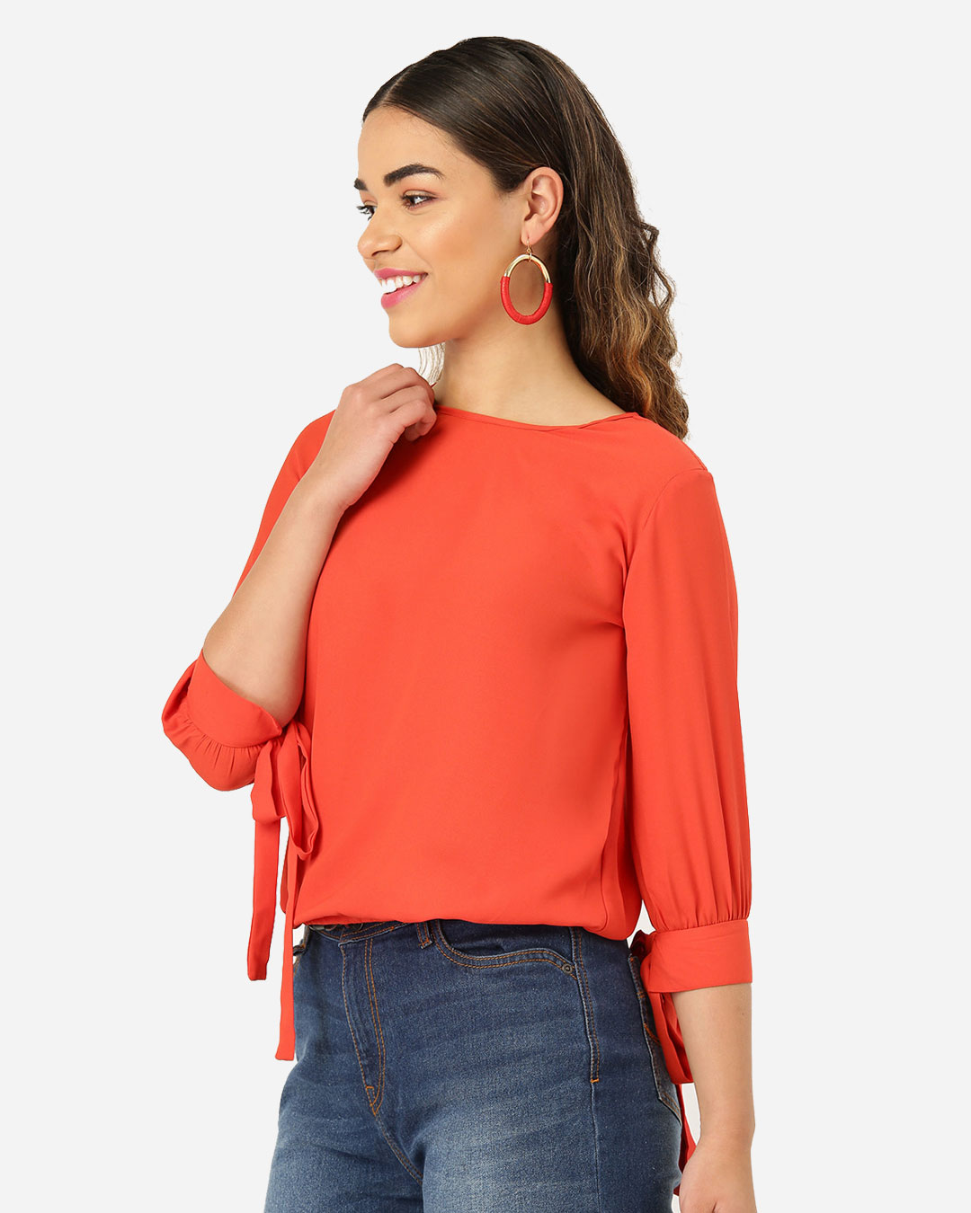 Shop Women Orange Solid Blouson Top-Back