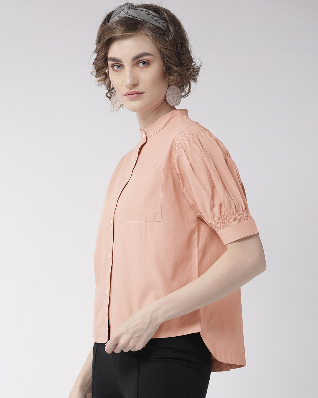 Shop Women's Peach Coloured Comfort Boxy Fit Solid Casual Shirt-Back