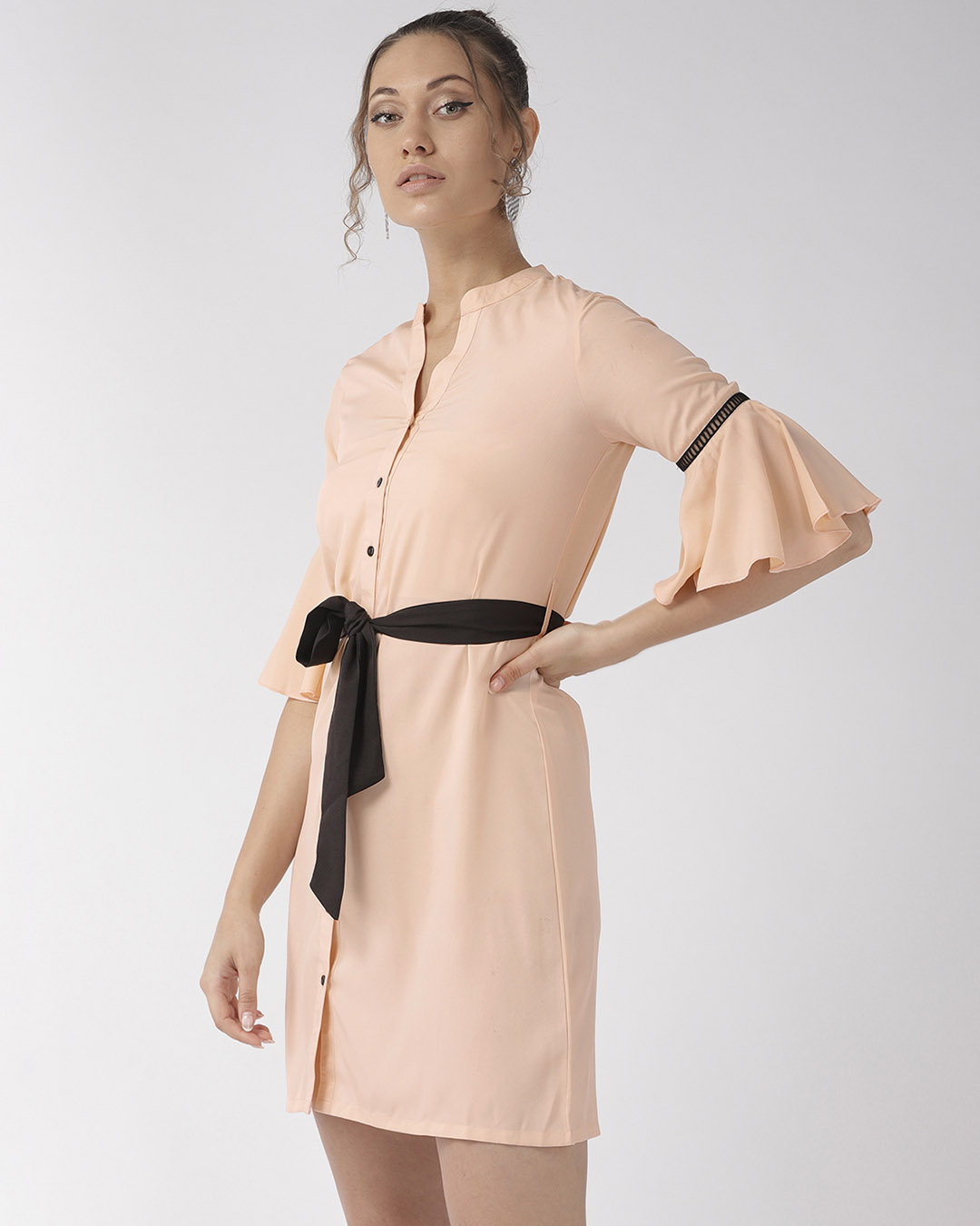 Shop Women's Peach Coloured Solid A Line Dress-Back