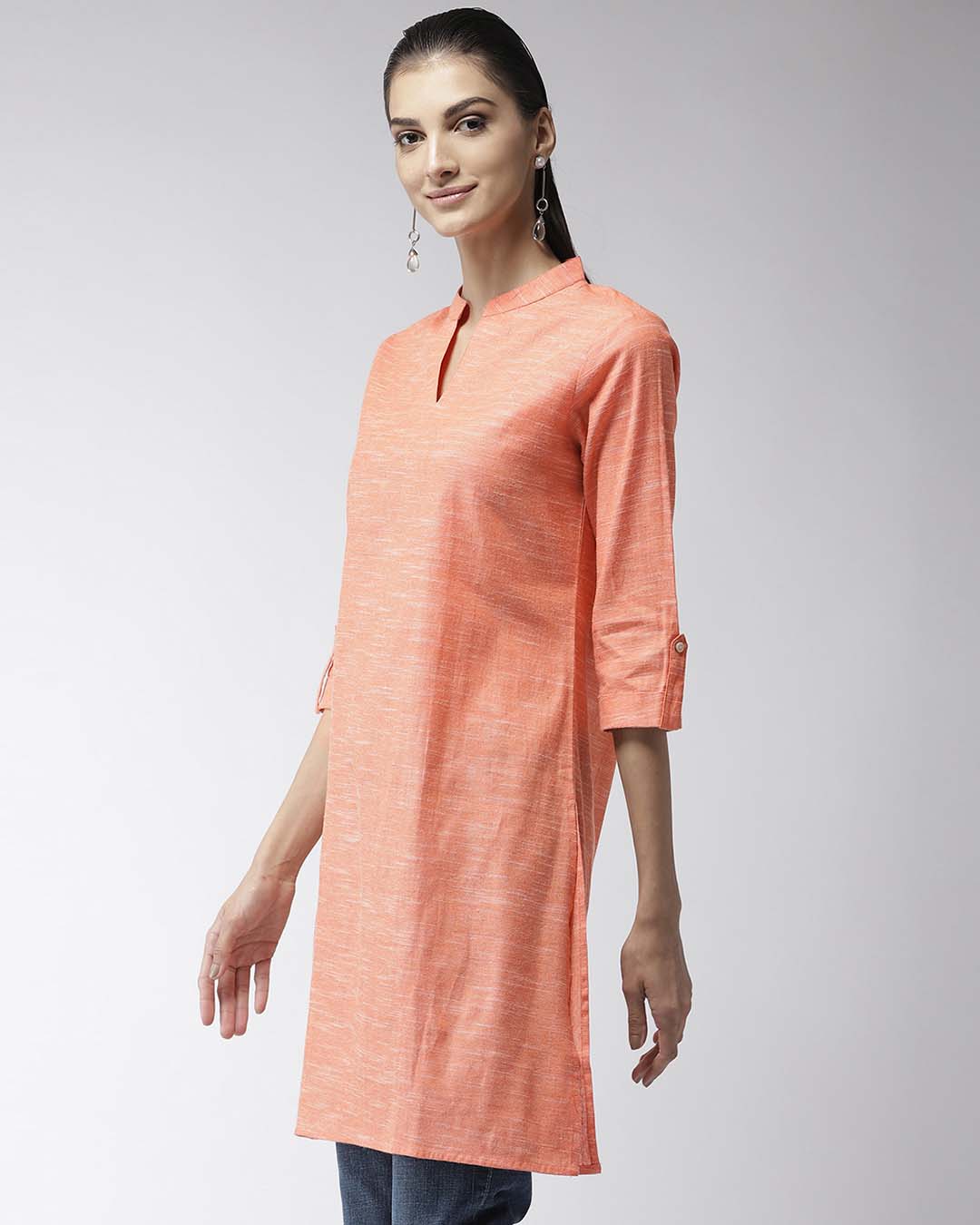 Shop Women's Peach Coloured Solid Straight Kurta-Back