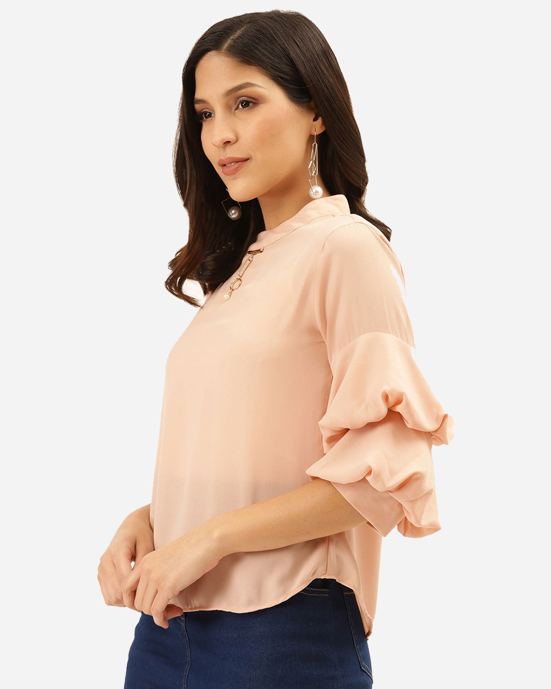 Shop Women Peach Coloured Solid Top-Back