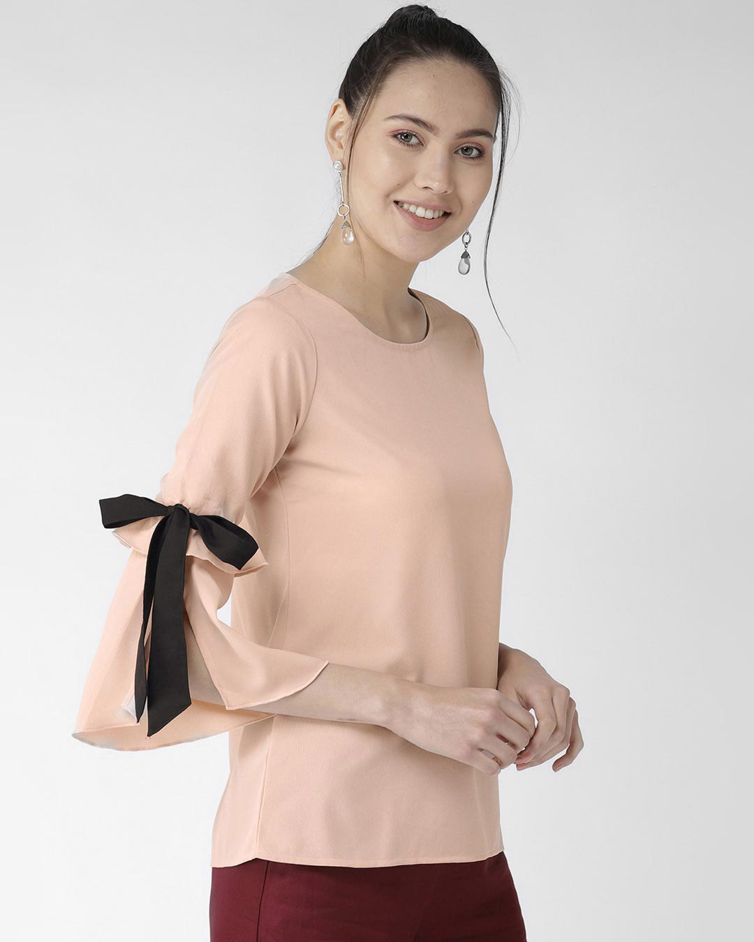 Shop Women's Peach Coloured Solid Top-Back