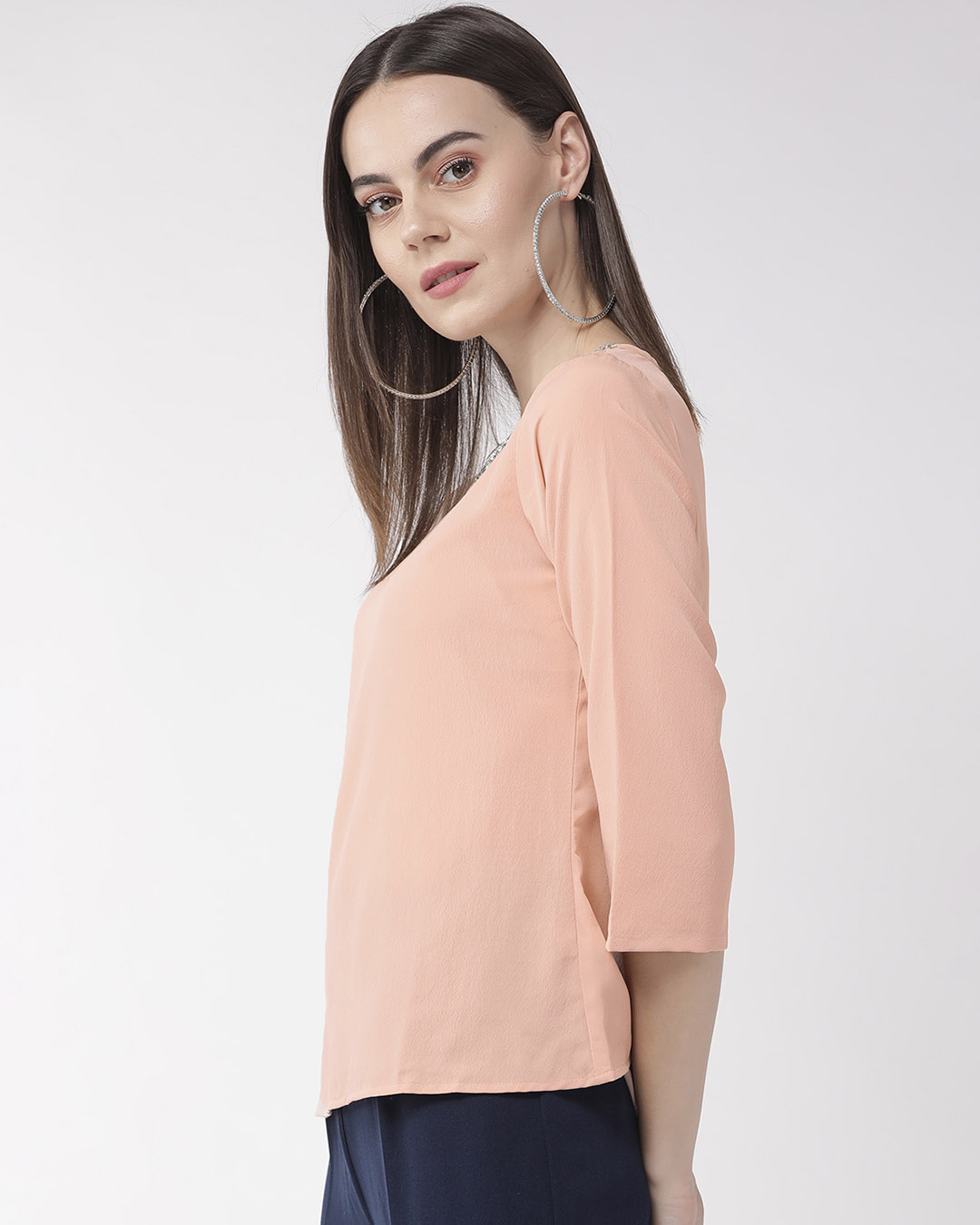 Shop Women's Peach Coloured Solid Top-Back