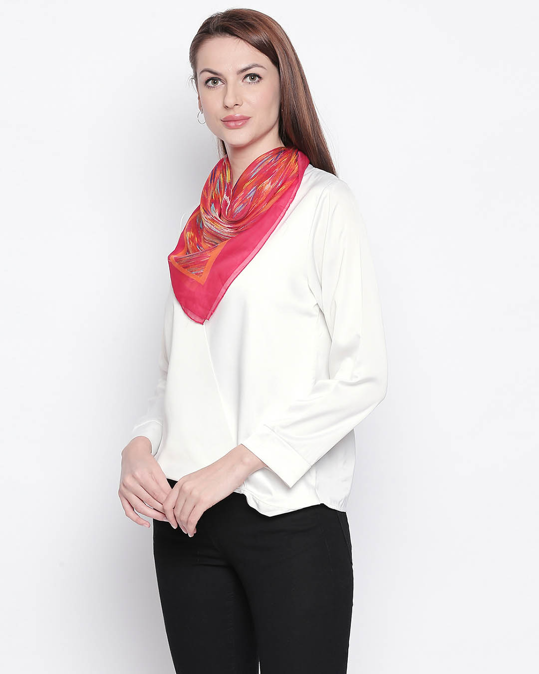 Shop Women Pink & Orange Printed Scarf-Back