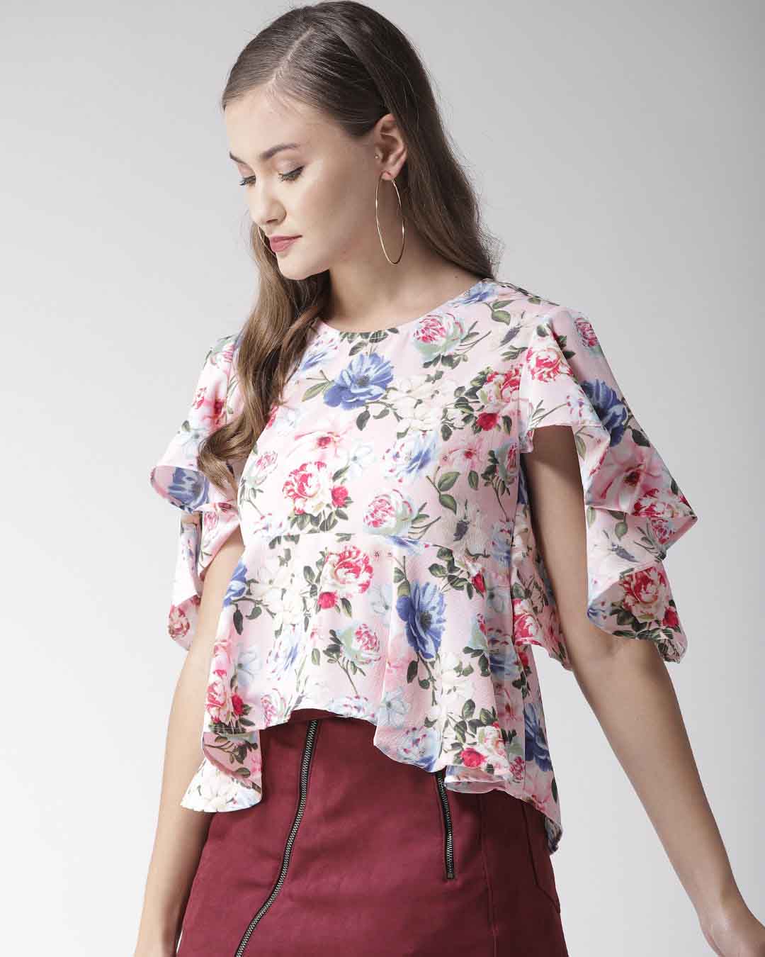 Shop Women's Pink Floral Print Top-Back