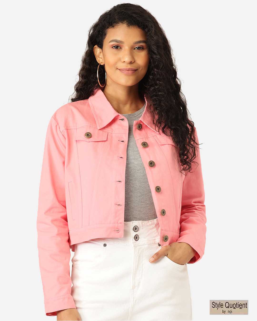 Buy Pink Solid Cropped Denim Jacket Online At Bewakoof 