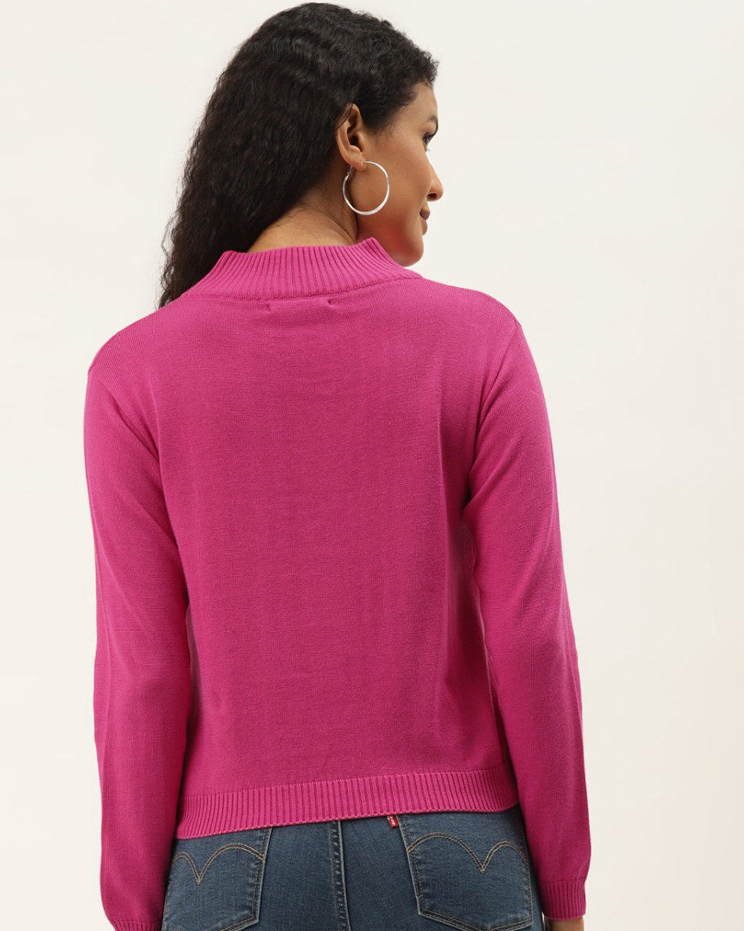 Shop Women's Pink Solid Pullover Sweater-Back