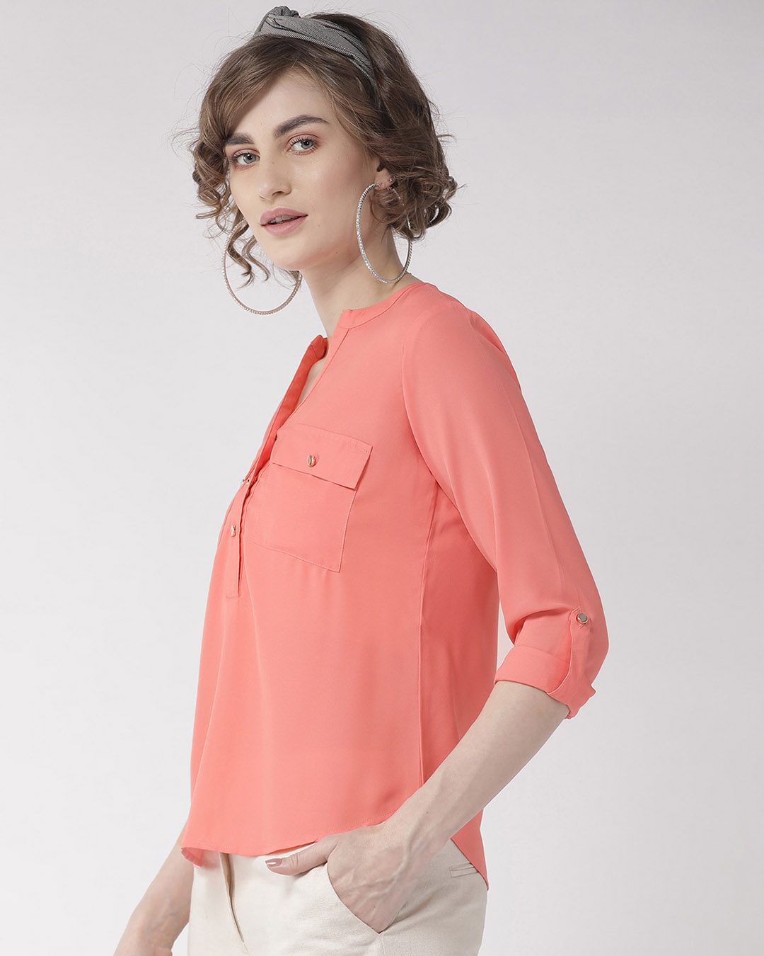 Shop Women's Pink Solid Shirt Style Top-Back