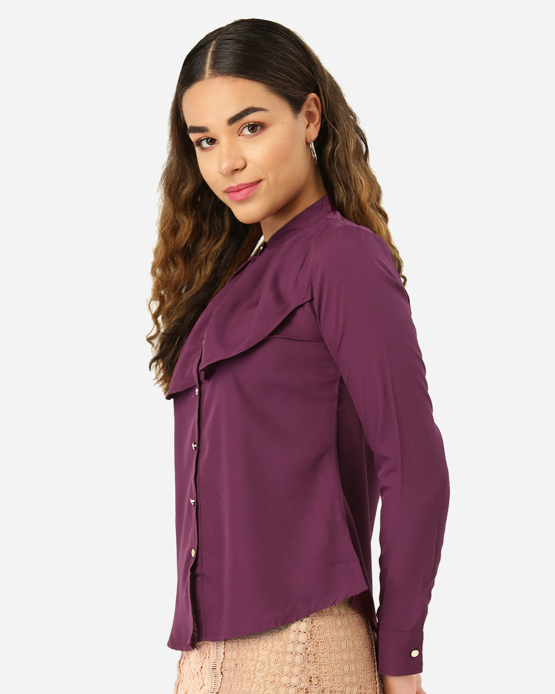 Shop Women Purple Contemporary Fit Solid Casual Shirt-Back
