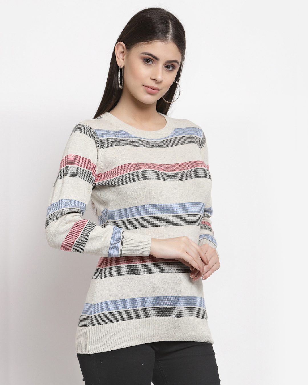Shop Women's Multicolor Striped Regular Fit Sweater-Back