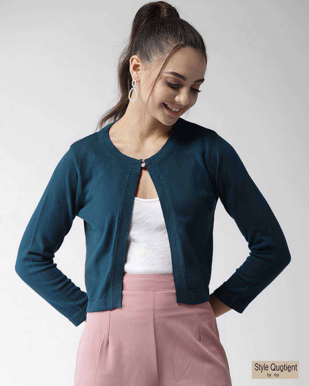 Buy Women's Teal Green Solid Cropped Shrug for Women Online at Bewakoof