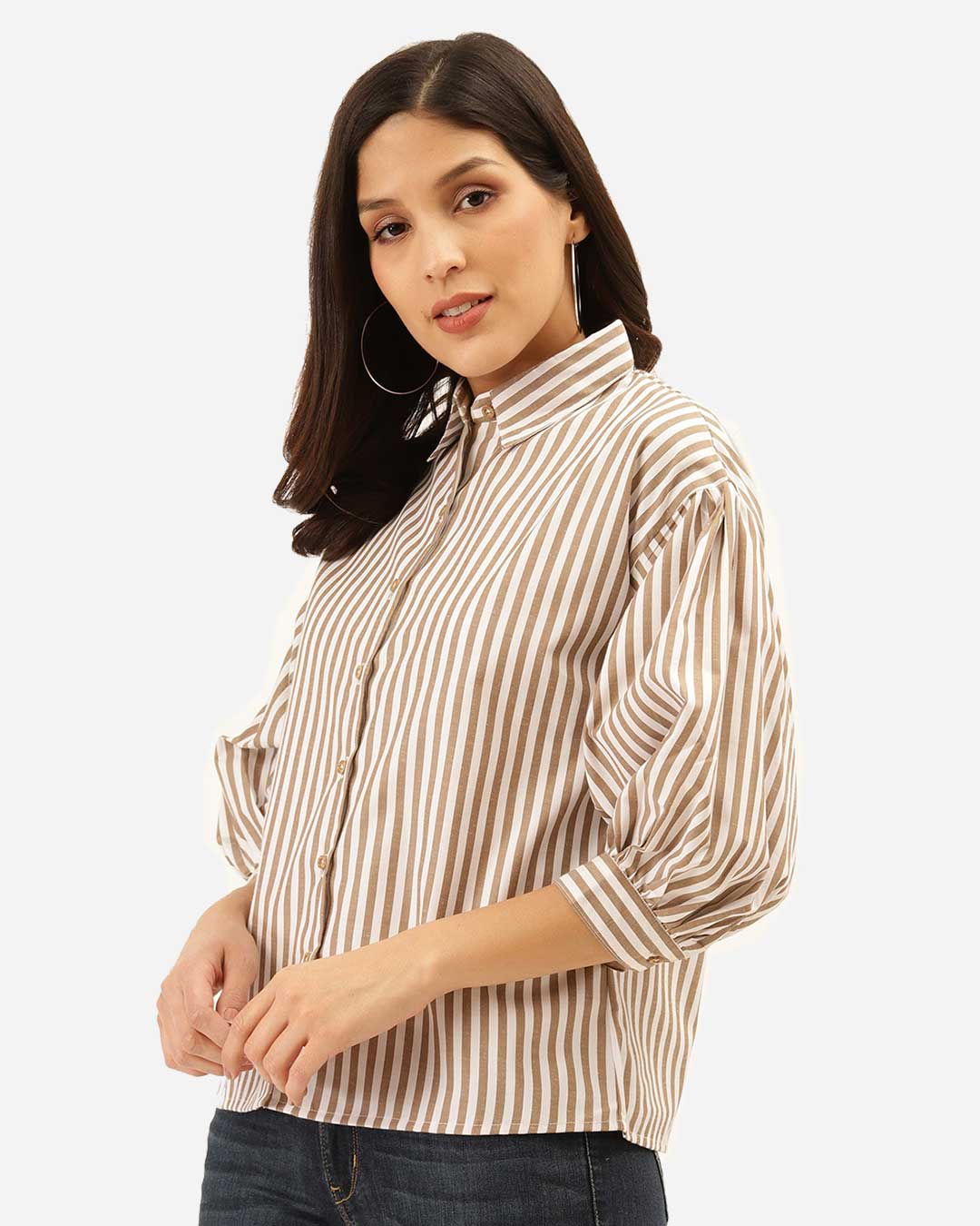 Shop Women's White & Beige Striped Shirt-Back