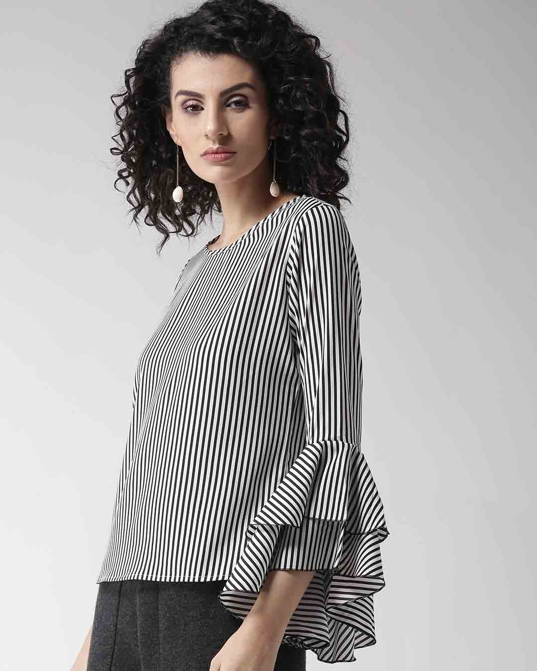 Shop Women's White & Black Striped Top-Back