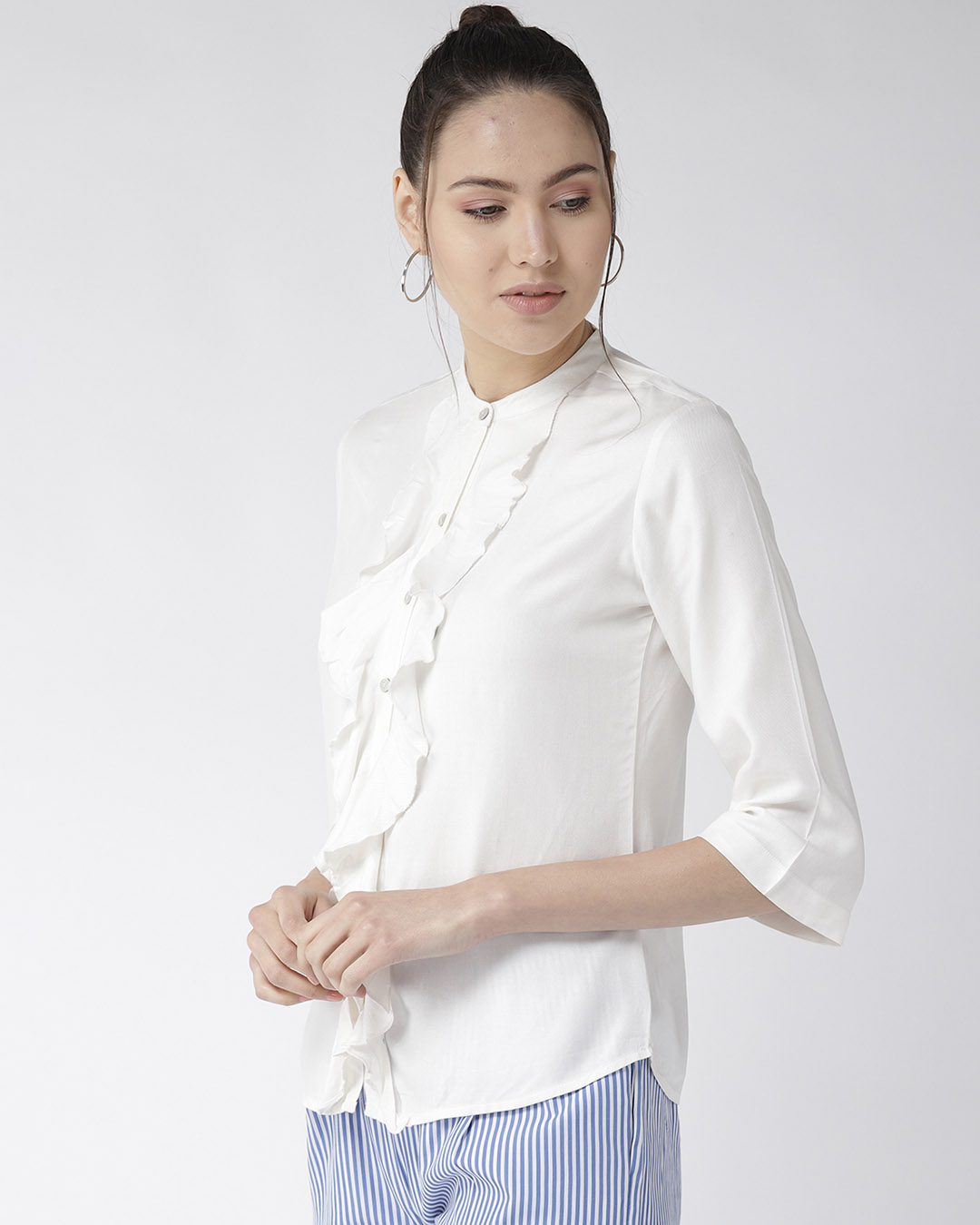 Shop Women's White Classic Regular Fit Solid Casual Shirt-Back