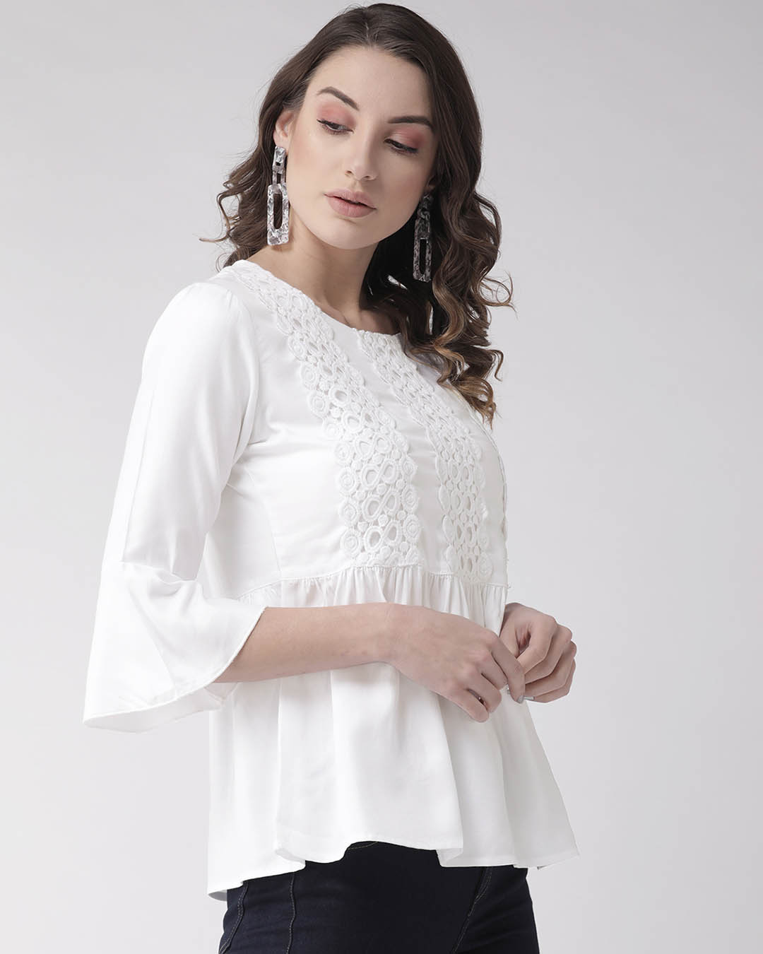 Shop Women White Lace Detail A Line Top-Back
