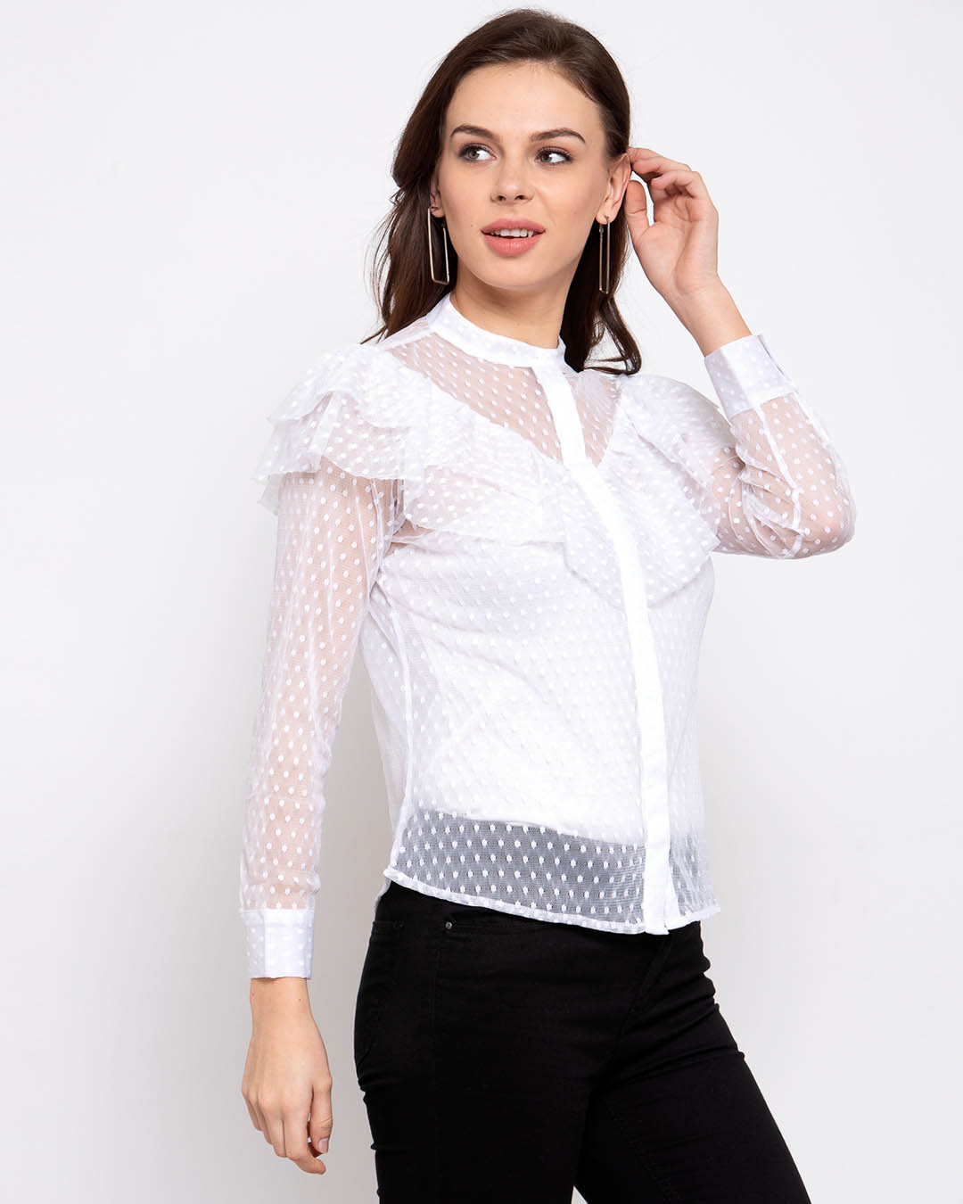 Shop Women's White Regular Fit Self Design Casual Shirt-Back