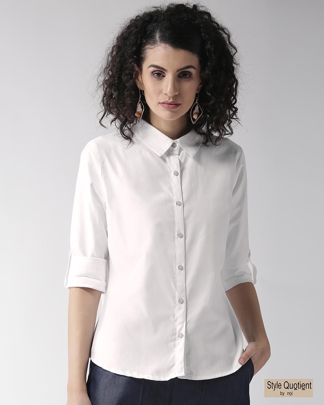 Buy Style Quotient Women White Regular Fit Solid Casual Shirt Online at ...