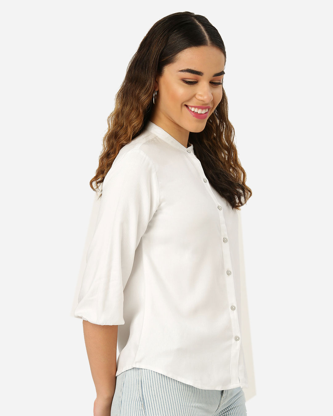 Shop Women White Smart Solid Formal Shirt-Back