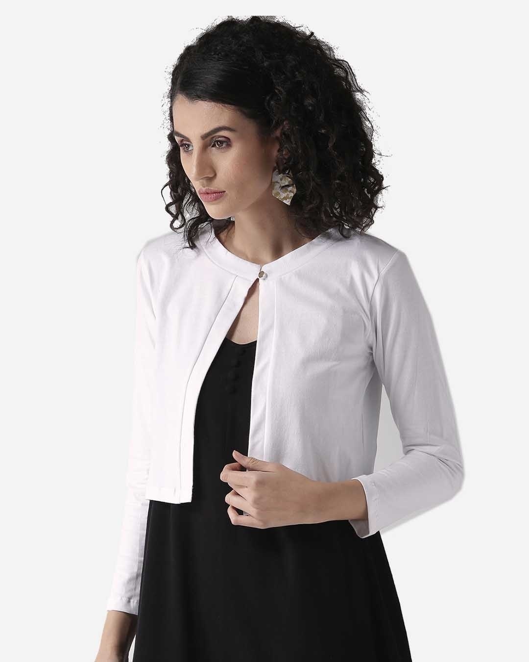 Shop Women White Solid Crop Button Shrug-Back