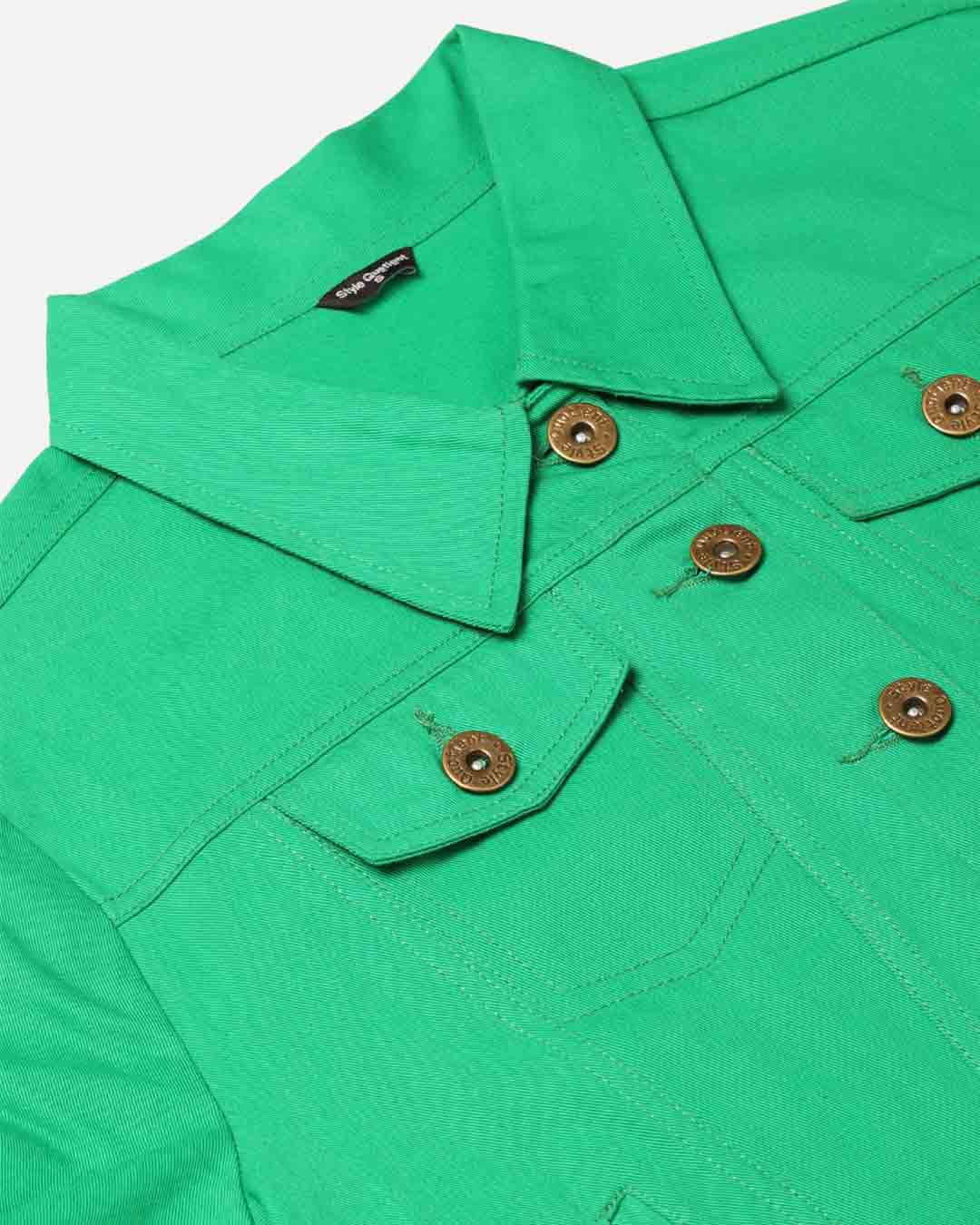 Shop Womens Green Denim Jacket-Back