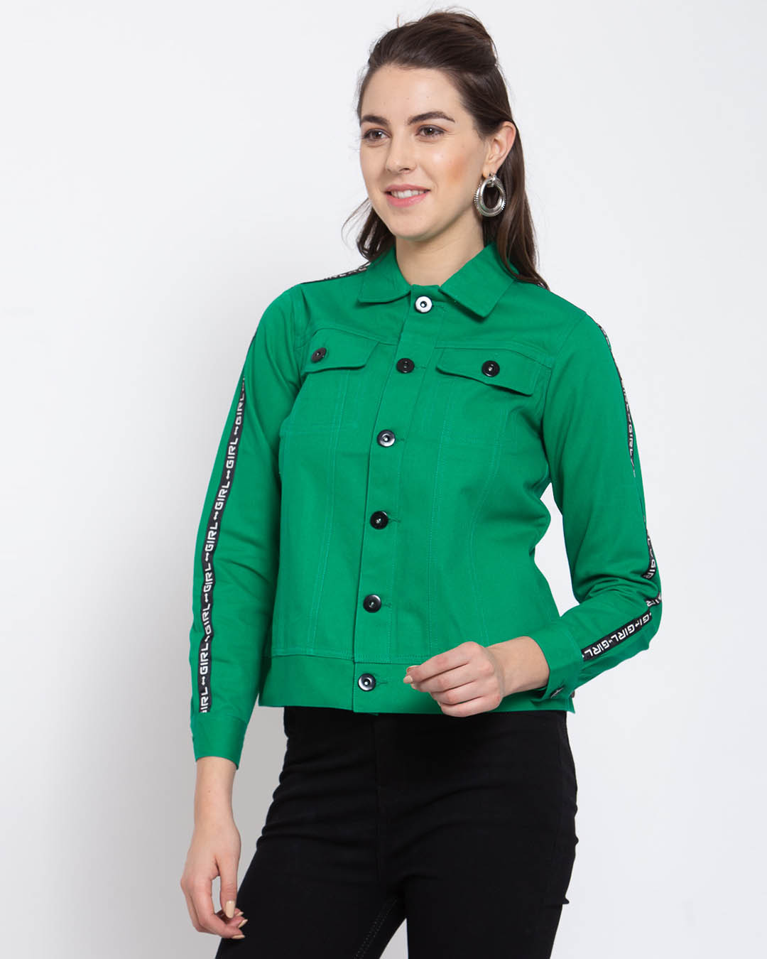 Shop Women's Green Solid Denim Jacket-Back