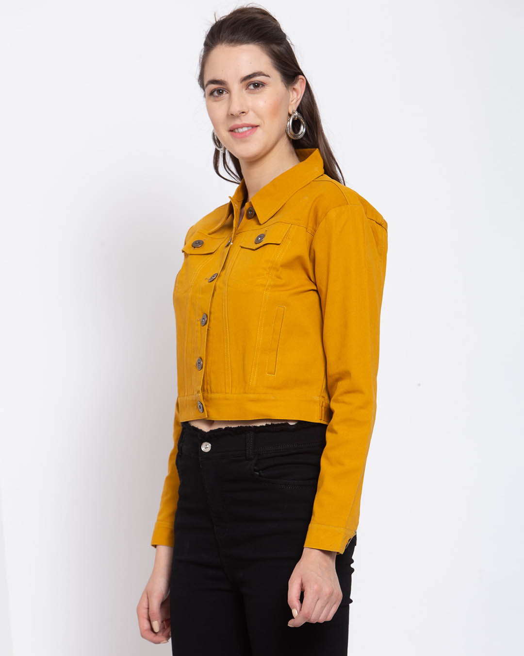 Shop Women's Mustard Solid Denim Jacket-Back
