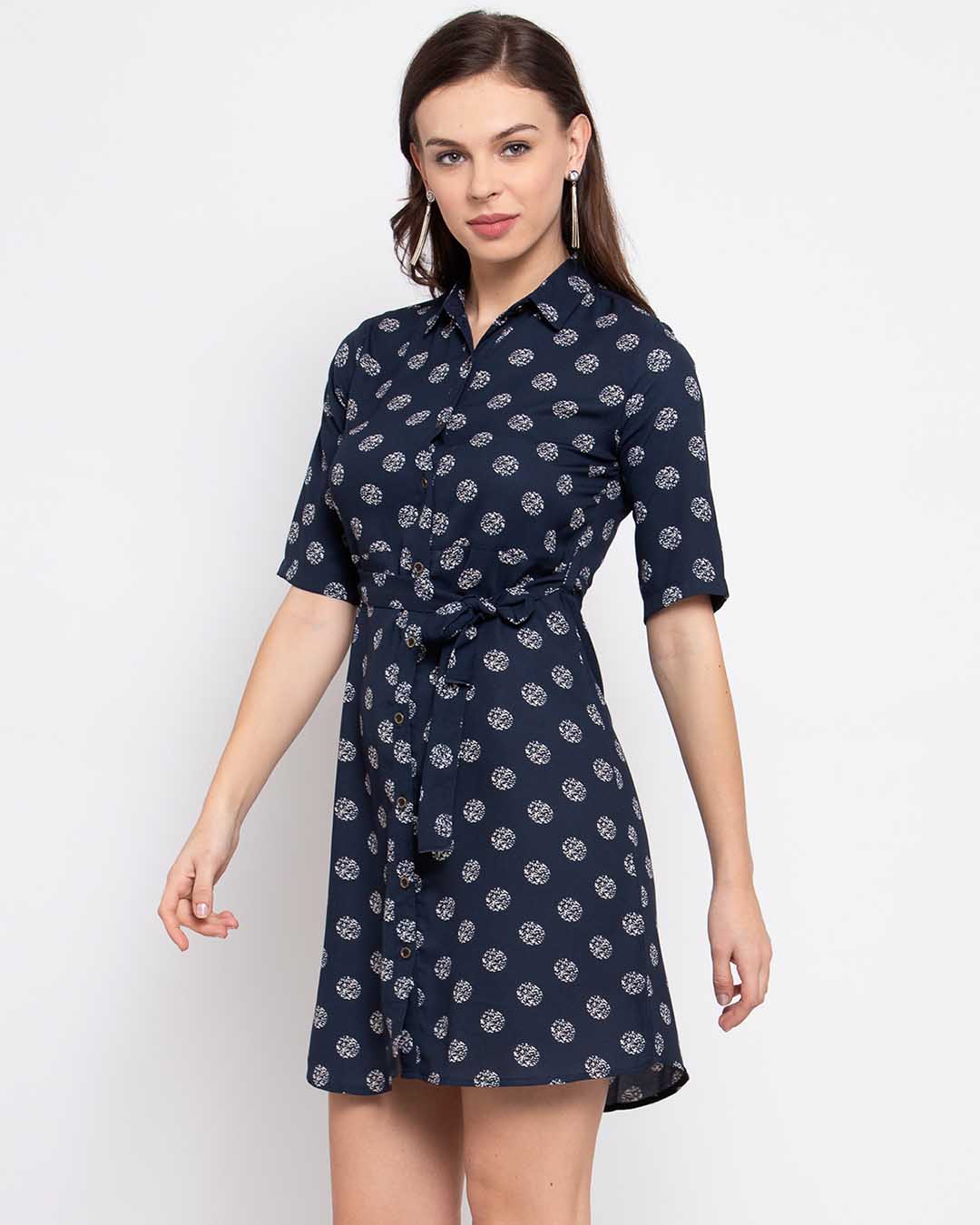Shop Women's Navy Blue Polka Dots Regular Dress-Back