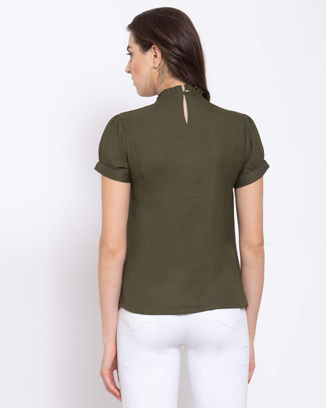 Shop Women's Olive Green Crepe Regular Top-Back
