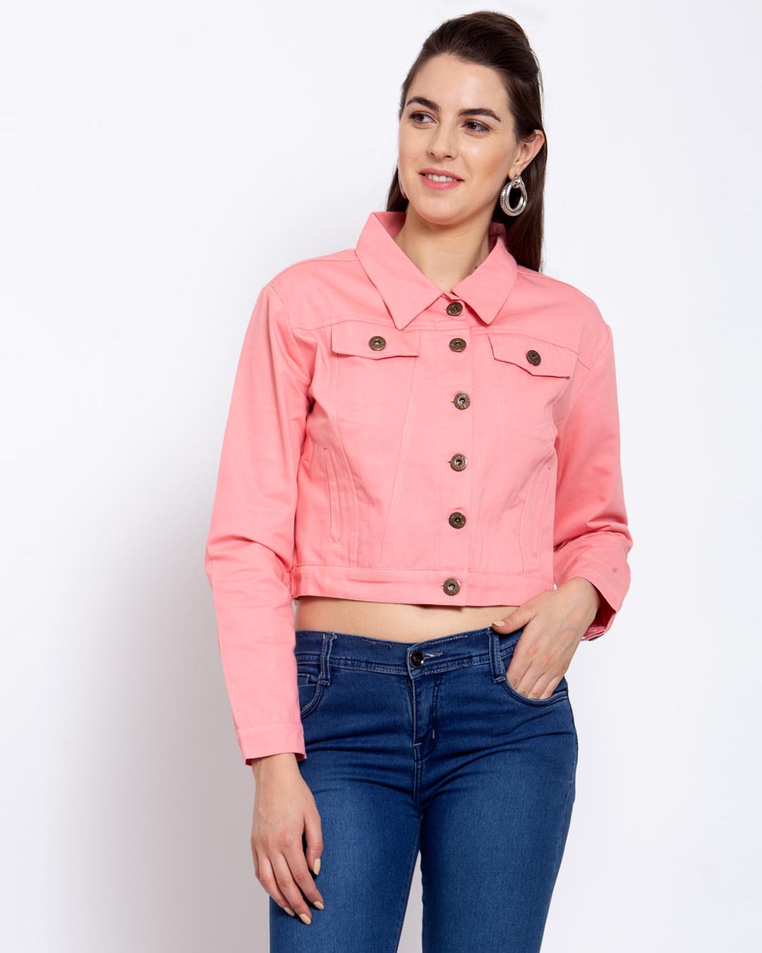 style quotient womens pink solid denim jackets ss21sqpixielk style quotient women s jacket with 3 4 sleeve 361593 1622022992