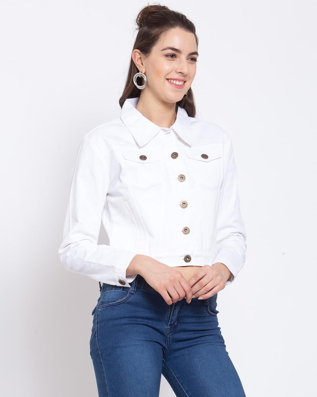 Shop Women's White Solid Denim Jacket-Back