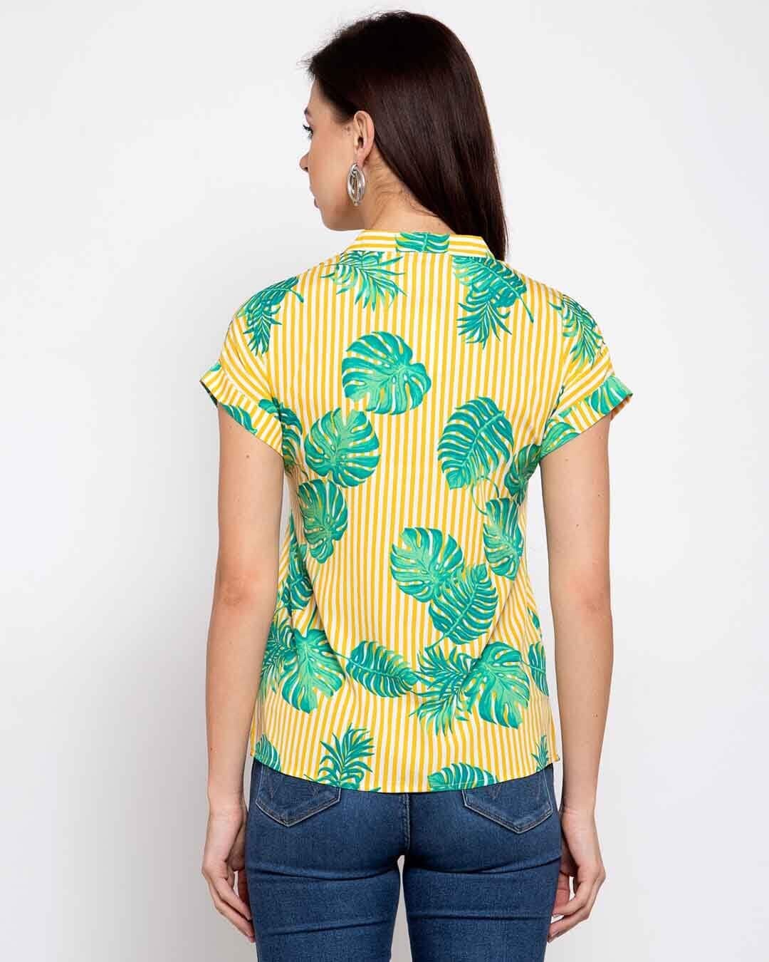 Shop Women's Yellow & Green Tropical Printed Casual Shirt-Back